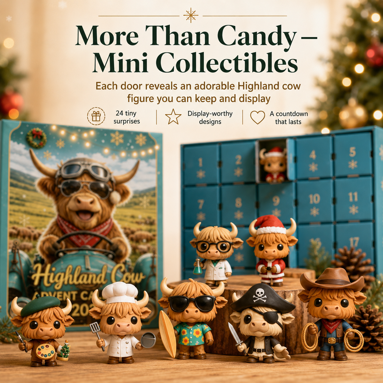 Highland Cow Advent Calendar mini collectible figures