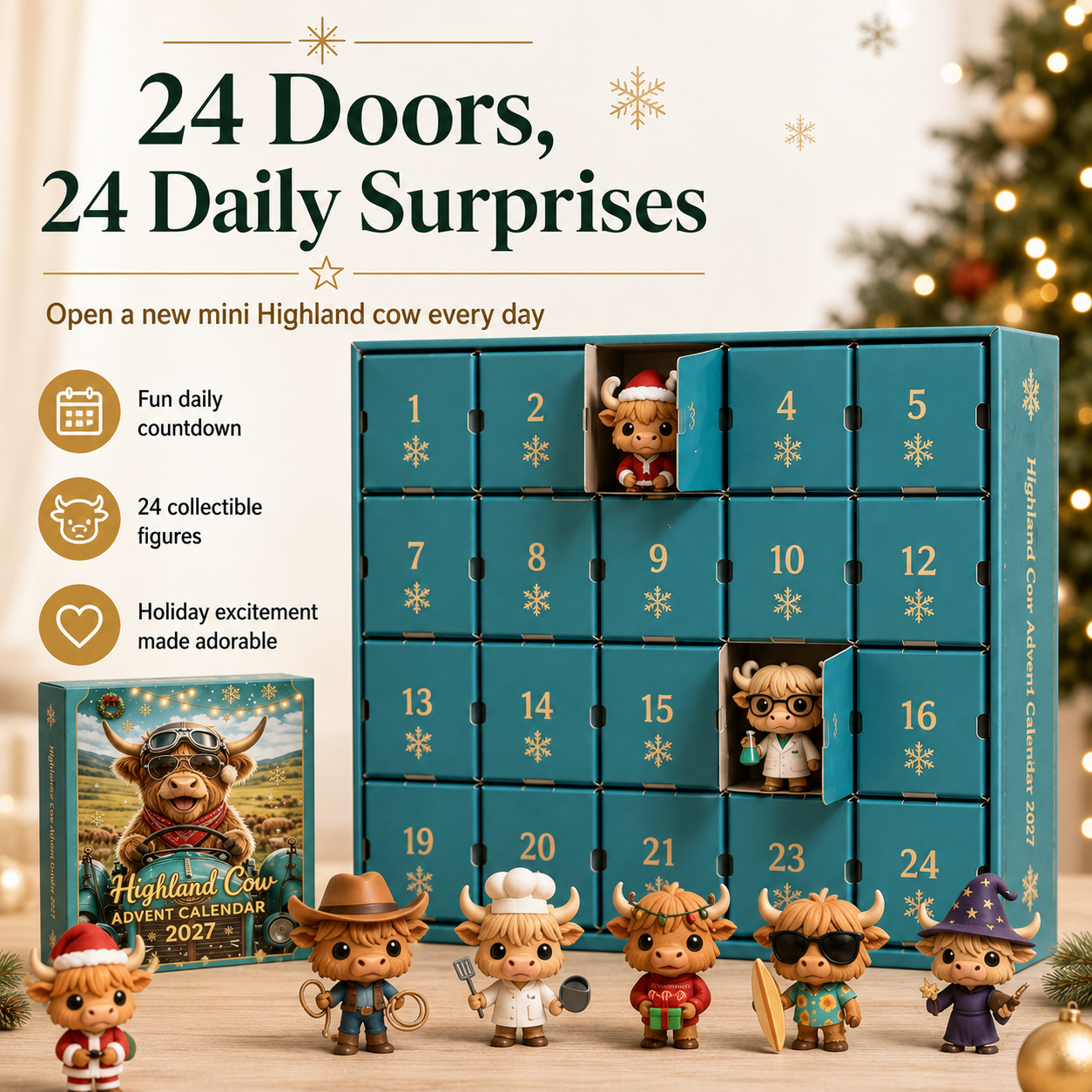 Highland Cow Advent Calendar 24 numbered doors
